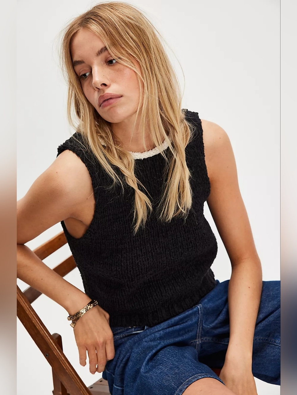 NWT Free People Sicily Shell Sweater In Black Combo